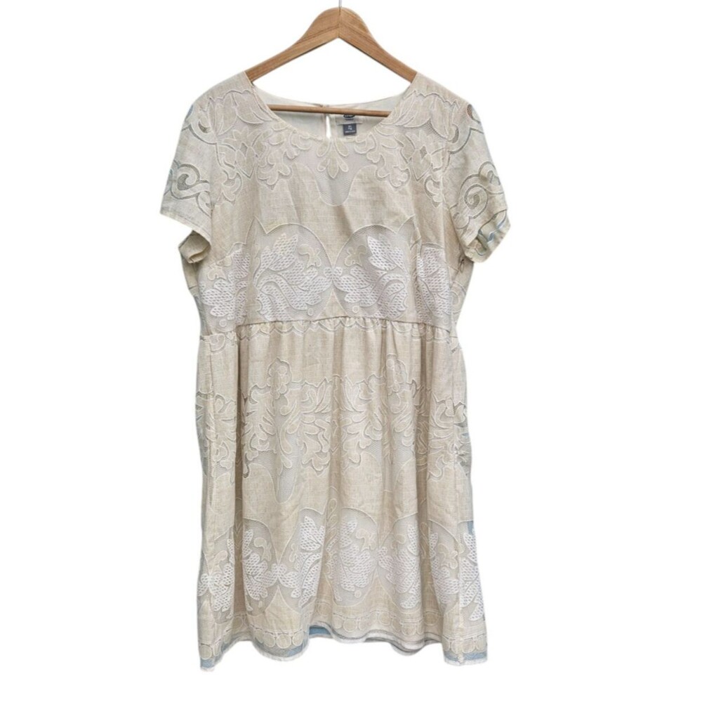 Old Navy Womens XL Babydoll Dress Emboroidered Mesh Overlay Cottagecore Wedding